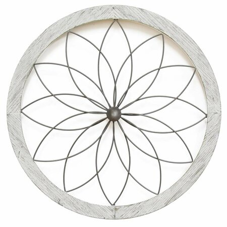 KD ESTANTERIA Flower Metal & Wood Art Deco Wall Decor White KD3097402